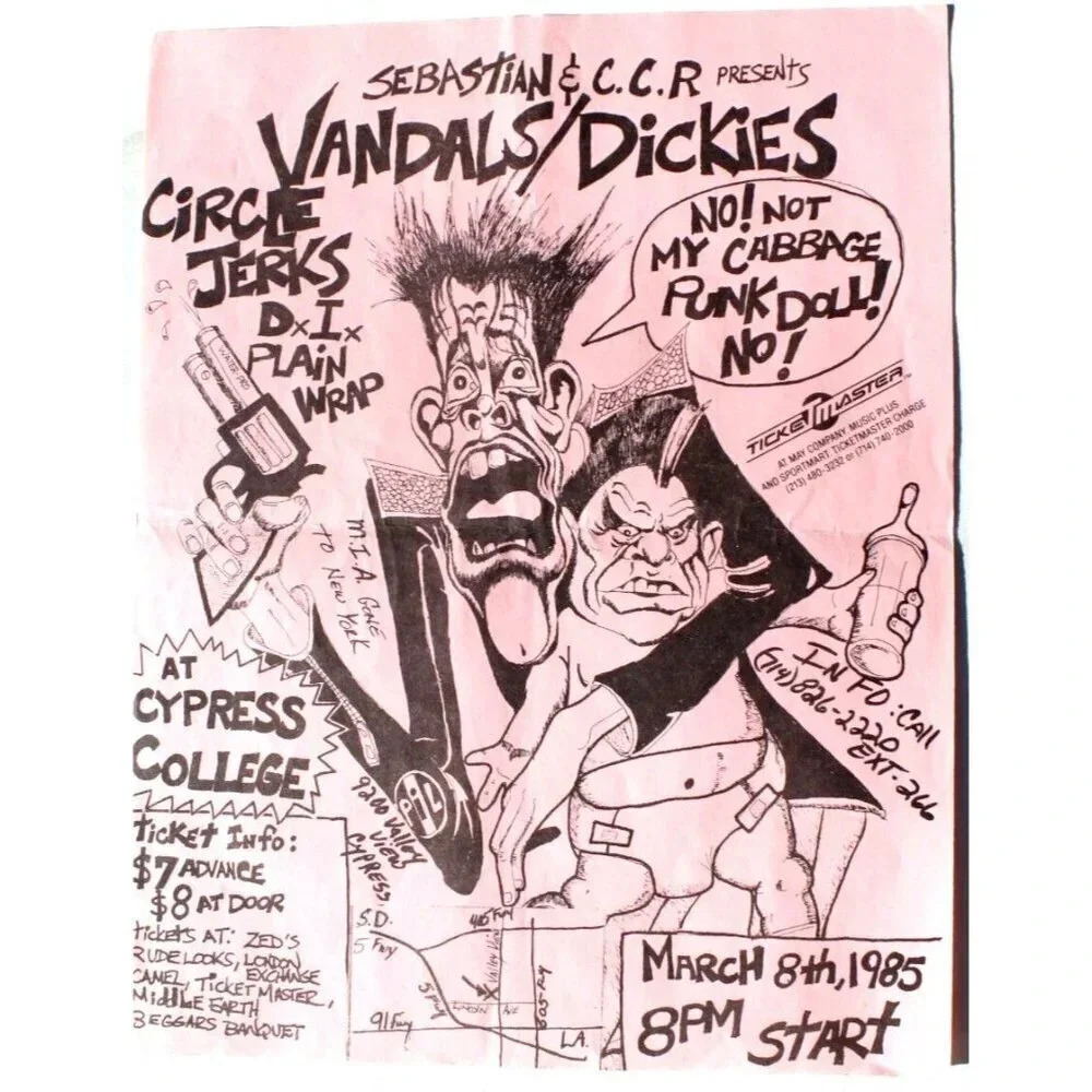 Vtg Rock Thrash Heavy Metal Band Concert Flyer Sebastian & C.C.R Vandal Dickies